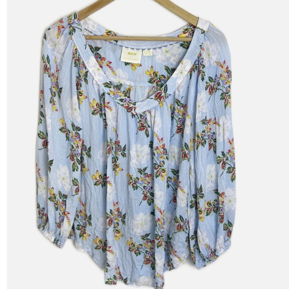 Maeve Light Blue Floral Peasant Blouse